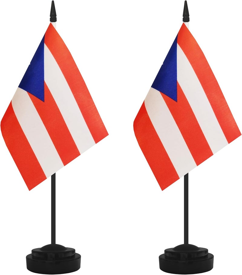 Yamiuo 2 Pack Puerto Rico Desk Flag Set, Puerto Rican Desktop Small Miniature Table Office Flag with 12" Black Pole and Black Base, Offices, Classroom, Home, Festival Decoration (Puerto Rico) - Image 1